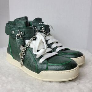 Dsquared2 Mens High Top Sneaker Size 9 Green Pebble  Leather Lock And Key Front